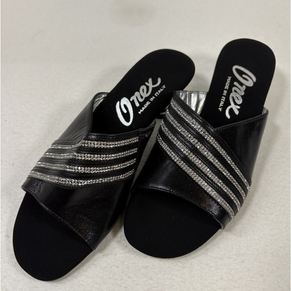 Onex Maxine Black Leather Kitten Heel Size 36 (5.5) Made In Italy